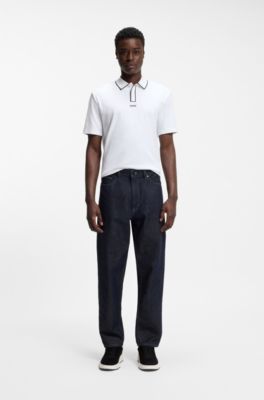 Luxury-cotton polo shirt with contrast trims, White