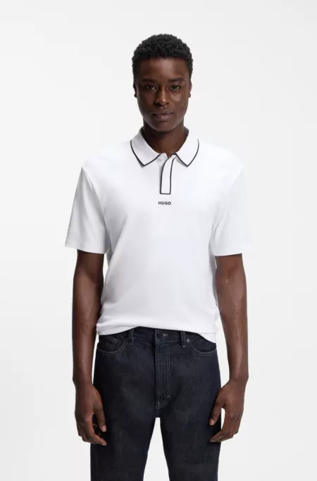 Cotton-jersey polo shirt with contrast edges