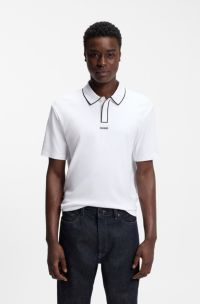 Cotton-jersey polo shirt with contrast edges, White