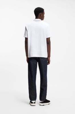 Luxury-cotton polo shirt with contrast trims, White