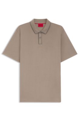 Cotton-jersey polo shirt with contrast edges, Light Brown