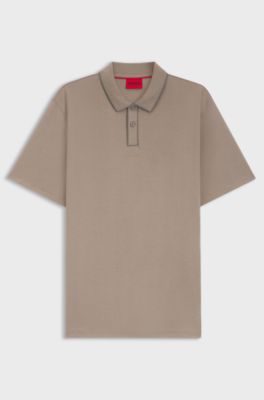 Contrast-tipped cotton polo shirt with logo, Light Brown