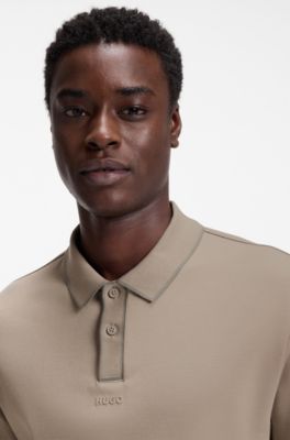 Contrast-tipped cotton polo shirt with logo, Light Brown