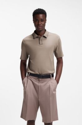 Contrast-tipped cotton polo shirt with logo, Light Brown