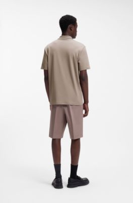 Contrast-tipped cotton polo shirt with logo, Light Brown