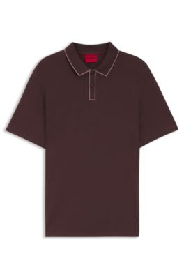 Cotton-jersey polo shirt with contrast edges, Dark Brown