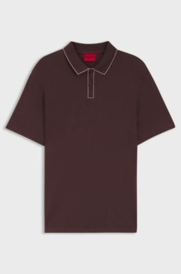 Luxury-cotton polo shirt with contrast trims, Dark Brown