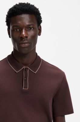 Polo van katoenen jersey met contrasterende randen, Donkerbruin