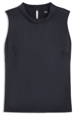 Sleeveless sateen top with keyhole rear closure, Dark Blue