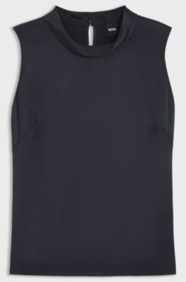 Sleeveless sateen top with keyhole rear closure, Dark Blue