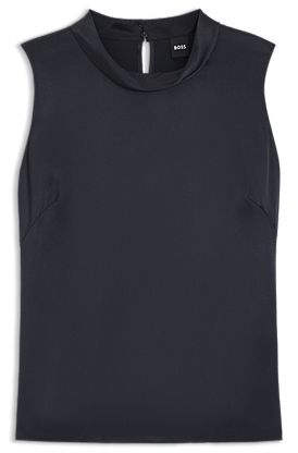 Sleeveless sateen top with keyhole rear closure