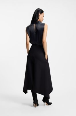 Sleeveless sateen top with keyhole rear closure, Dark Blue