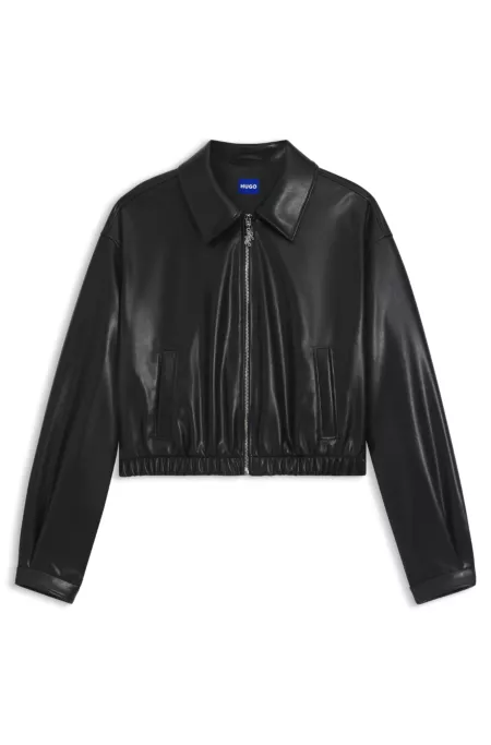 Cropped jacket in faux leather with embossed rear logo