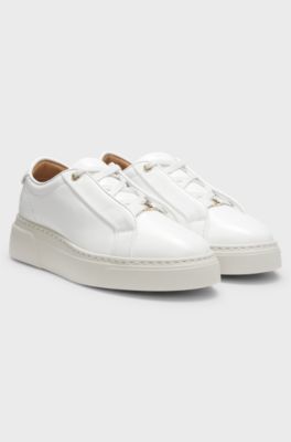 Ledersneakers mit integriertem Keilabsatz, Wei&szlig;