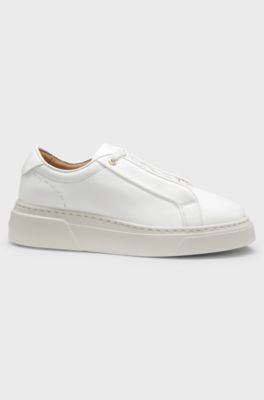 Ledersneakers mit integriertem Keilabsatz, Wei&szlig;