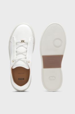 Sneakers in pelle con zeppa interna, Bianco