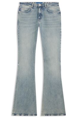 Flared-leg jeans in tinted blue denim, Light Blue