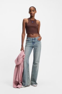 Jeans van getint blauw denim met uitlopende pijpen, Lichtblauw