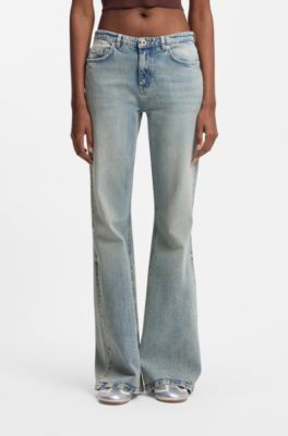 Jeans van getint blauw denim met uitlopende pijpen, Lichtblauw