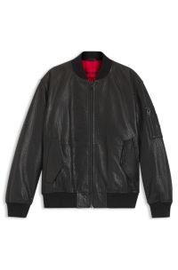 Regular-fit bomber jacket in patterned leather, Black