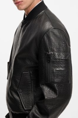Regular-fit bomber jacket in patterned leather, Black