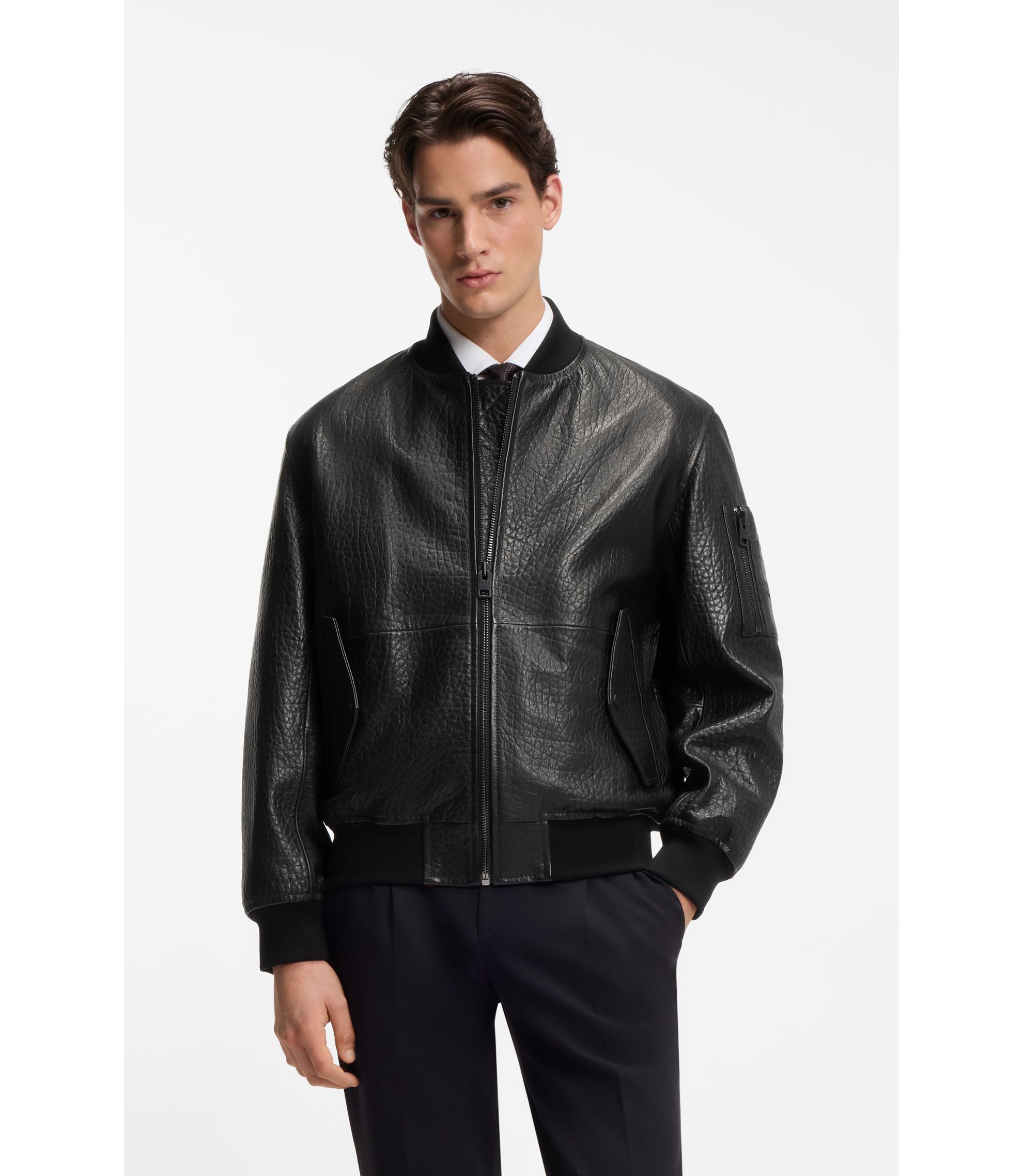 Regular-Fit Bomberjacke aus gemustertem Leder