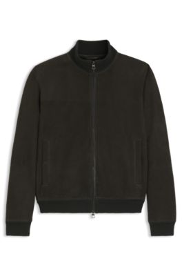 BECKHAM x BOSS shearling jacket with two-way zip, Dark Green
