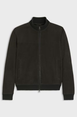 BECKHAM x BOSS shearling jacket with two-way zip, Dark Green