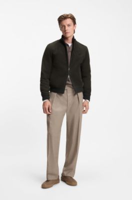 BECKHAM x BOSS shearling jacket with two-way zip, Dark Green