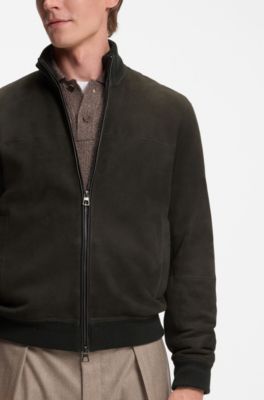 BECKHAM x BOSS shearling jacket with two-way zip, Dark Green