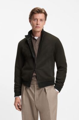 BECKHAM x BOSS shearling jacket with two-way zip, Dark Green
