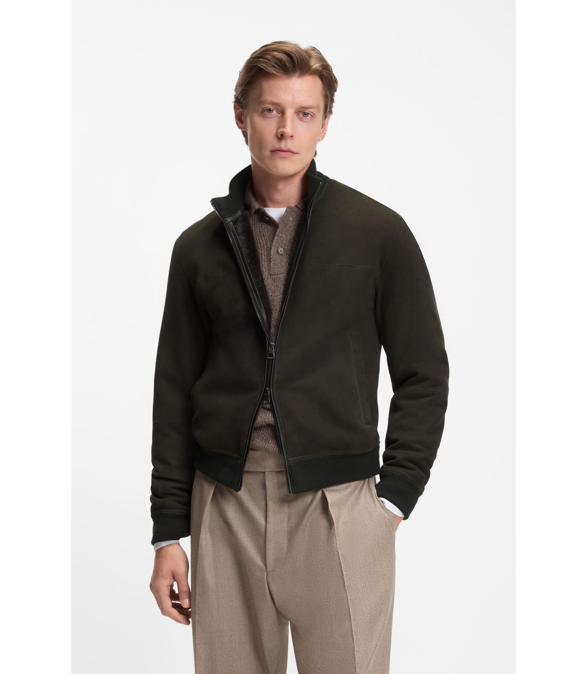 HUGO BOSSグリーンMenレザージャケット