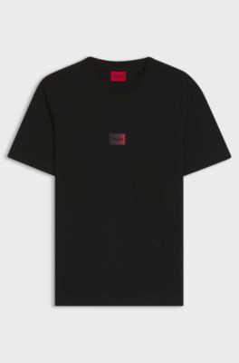 T-shirt in jersey di cotone con etichetta con logo sfumato, Nero
