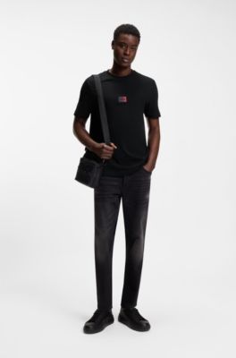 Cotton-jersey T-shirt with gradient logo label, Black