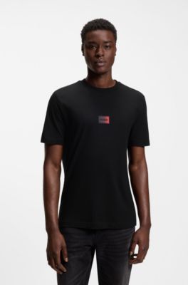 Cotton-jersey T-shirt with gradient logo label, Black