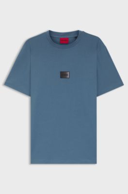 T-Shirt aus Baumwoll-Jersey mit Farbverlauf-Logo-Label, Blau