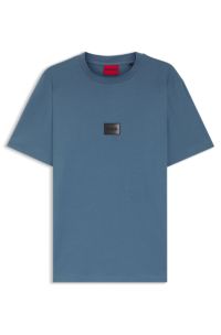 T-shirt in jersey di cotone con etichetta con logo sfumato, Blu