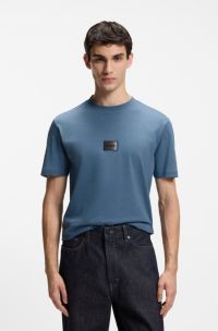 T-Shirt aus Baumwoll-Jersey mit Farbverlauf-Logo-Label, Blau