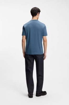 Cotton-jersey T-shirt with gradient logo label, Blue