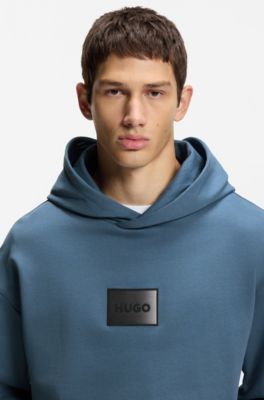 Cotton-terry hoodie with gradient logo, Blue