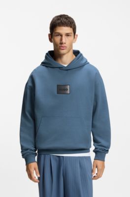 Cotton-terry hoodie with gradient logo, Blue