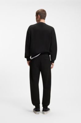 Cotton-terry tracksuit bottoms with gradient logo, Black