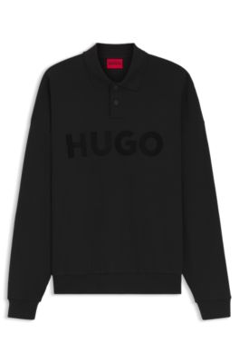 HUGO - Interlock-cotton polo sweatshirt with tonal logo - Black