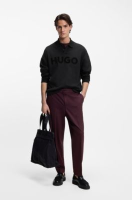 Interlock-cotton polo sweatshirt with tonal logo, Black