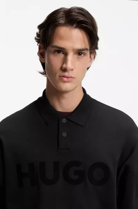 Interlock-cotton polo sweatshirt with tonal logo