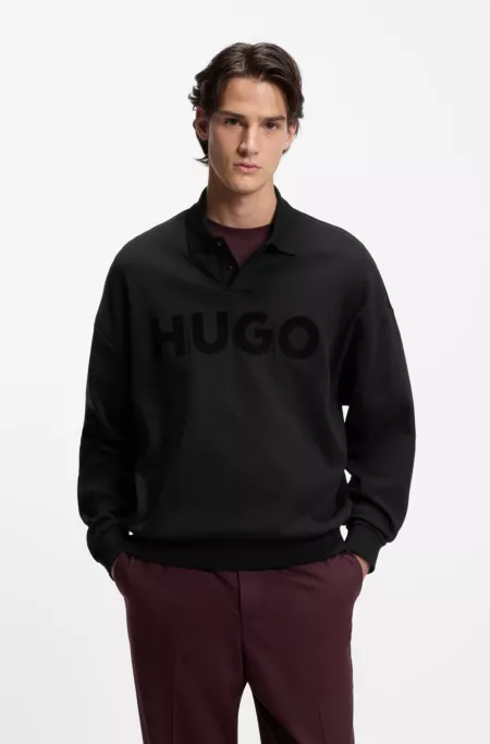 Interlock-cotton polo sweatshirt with tonal logo