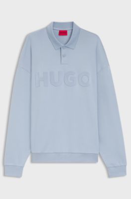 Interlock-cotton polo sweatshirt with tonal logo, Purple