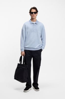 Interlock-cotton polo sweatshirt with tonal logo, Purple