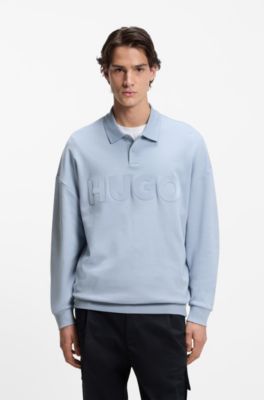 Interlock-cotton polo sweatshirt with tonal logo, Purple