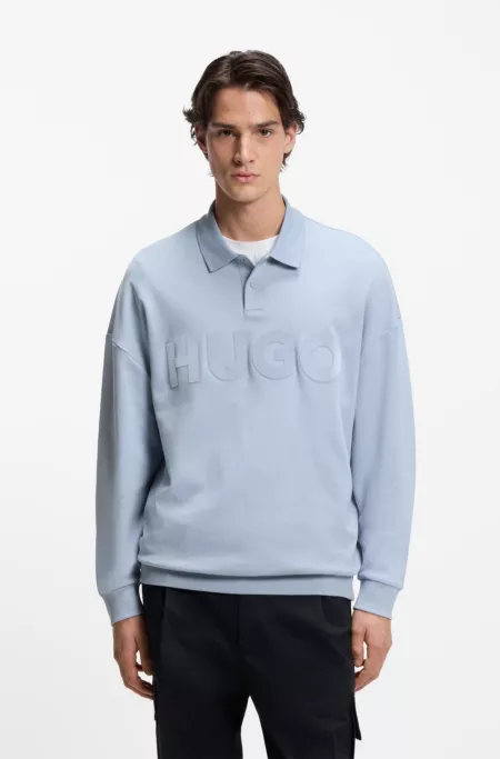 Interlock-cotton polo sweatshirt with tonal logo
